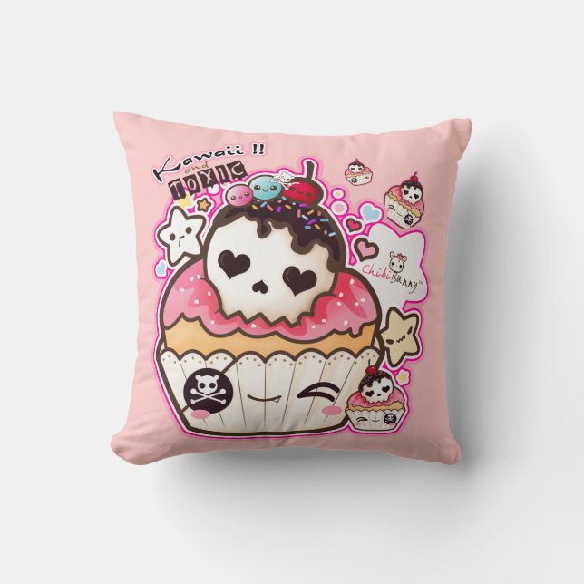 Kawaii Schädelkleine kuchen mit Sternen und Herzen Kissen (Vorderseite)