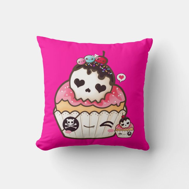 Kawaii Schädelkleiner kuchen Kissen (Vorderseite)