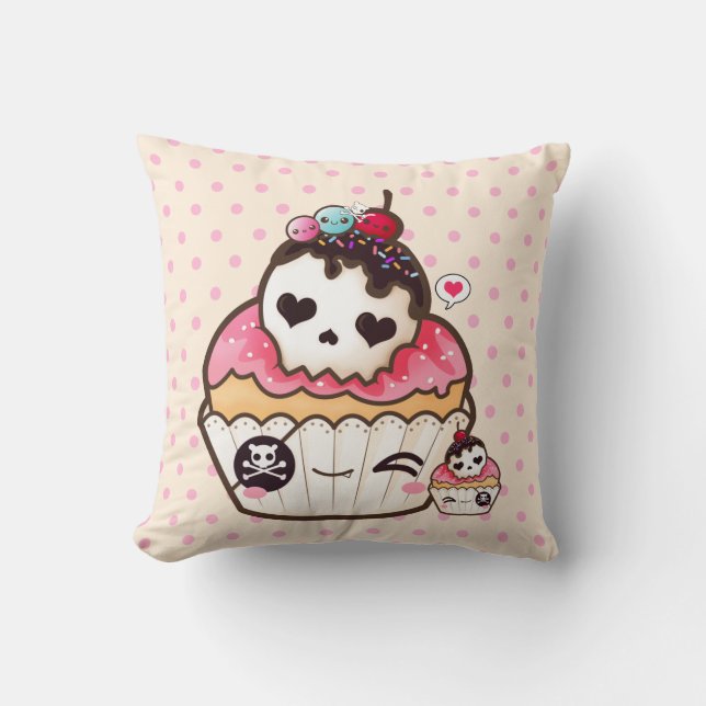 Kawaii Schädelkleiner kuchen Kissen (Vorderseite)