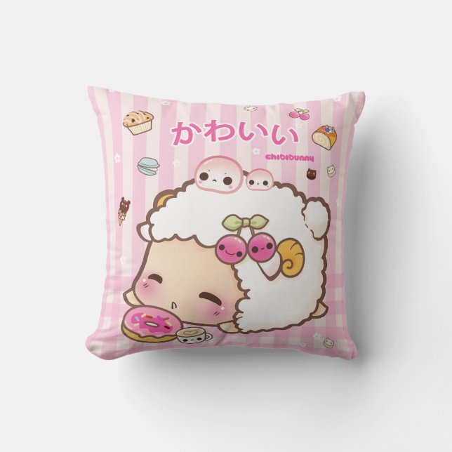 Kawaii Schafe und niedlicher Krapfen Kissen (Vorderseite)