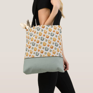 Kawaii-Schalen Gelb und Blau Blumenfarben-Block Tasche