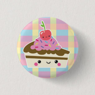 Kawaii Scheibe des Kuchens auf bunten Karos Button
