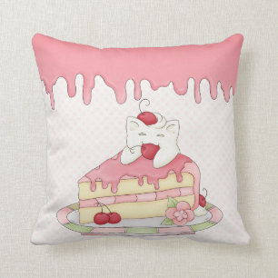 Kawaii Schlagsahne-Miezekatze u. Kirschkuchen Kissen