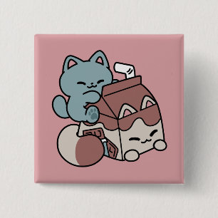 Kawaii Schokoladen Milch Katze – Cozy Getränk & Ni Button