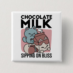 Kawaii Schokoladen Milch Katze – Cozy Getränk & Ni Button