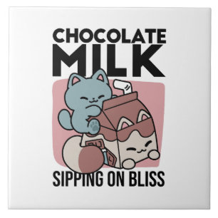 Kawaii Schokoladen Milch Katze – Cozy Getränk & Ni Fliese