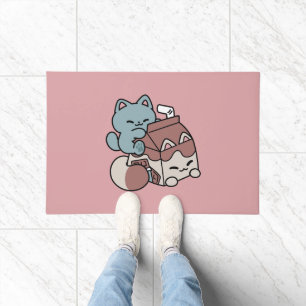 Kawaii Schokoladen Milch Katze – Cozy Getränk & Ni Fußmatte
