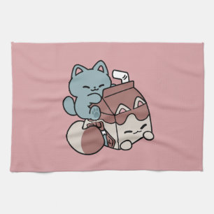 Kawaii Schokoladen Milch Katze – Cozy Getränk & Ni Geschirrtuch
