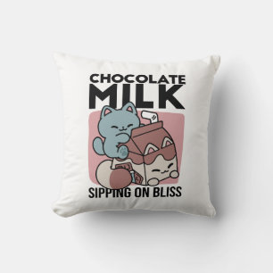 Kawaii Schokoladen Milch Katze – Cozy Getränk & Ni Kissen
