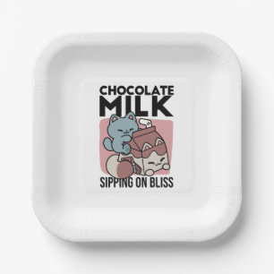 Kawaii Schokoladen Milch Katze – Cozy Getränk & Ni Pappteller