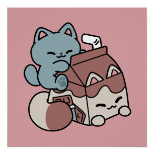 Kawaii Schokoladen Milch Katze – Cozy Getränk & Ni Poster