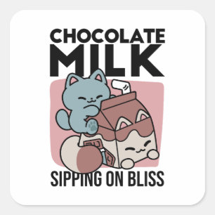 Kawaii Schokoladen Milch Katze – Cozy Getränk & Ni Quadratischer Aufkleber