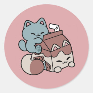 Kawaii Schokoladen Milch Katze – Cozy Getränk & Ni Runder Aufkleber