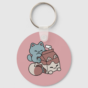 Kawaii Schokoladen Milch Katze – Cozy Getränk & Ni Schlüsselanhänger