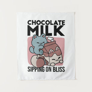 Kawaii Schokoladen Milch Katze – Cozy Getränk & Ni Wandteppich