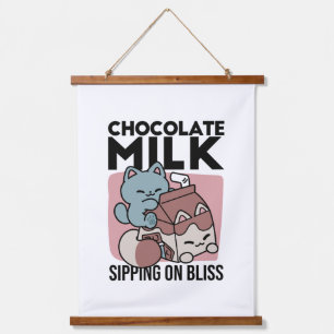 Kawaii Schokoladen Milch Katze – Cozy Getränk & Ni Wandteppich Mit Holzrahmen