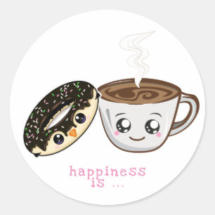kawaii Schokoladenkrapfen und heißer Kaffee Runder Aufkleber