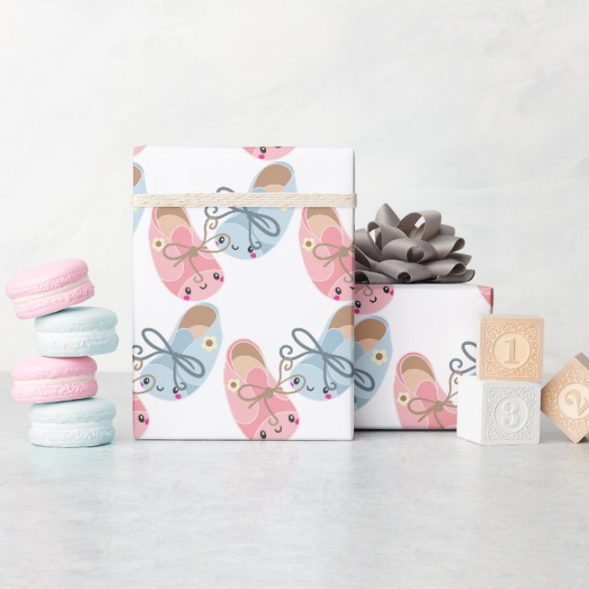 Kawaii Schuhmuster Geschlecht offenbaren Baby Part Geschenkpapier (Babyparty)
