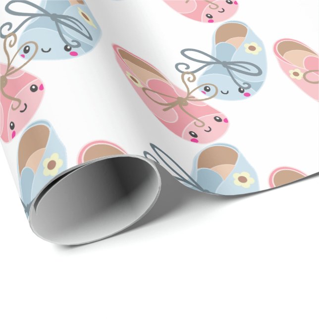 Kawaii Schuhmuster Geschlecht offenbaren Baby Part Geschenkpapier (Rolleneckpunkt)