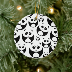 Kawaii Schwarz-Weiß-Panda-Muster Keramik Ornament