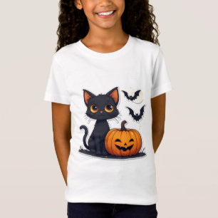 Kawaii Schwarze Katze und Kürbisstapel Halloween � T-Shirt