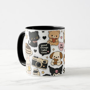 Kawaii-Schwarze-Katzen-Tasse – Cute Positive Vibes Tasse