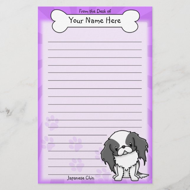 Kawaii schwarzes u. weißes Japanerchin-Briefpapier Briefpapier (Vorderseite)