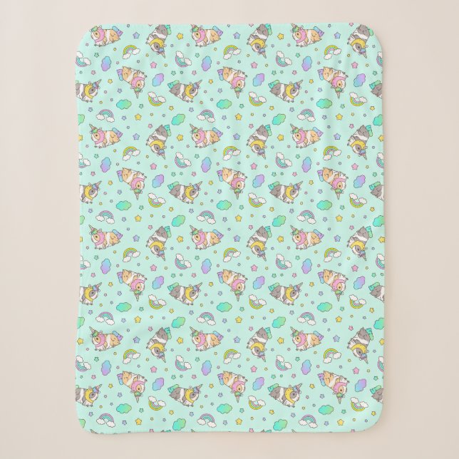 Kawaii seide Guinea Schwein in Einhornkostüm, blau Sherpadecke (Vorderseite)