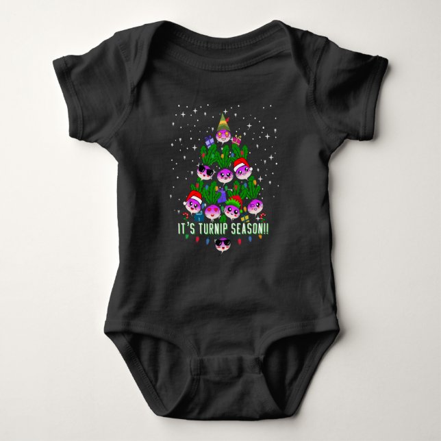 Kawaii sein Turnip Jahreszeit Weihnachtsbaum Funny Baby Strampler (Vorderseite)
