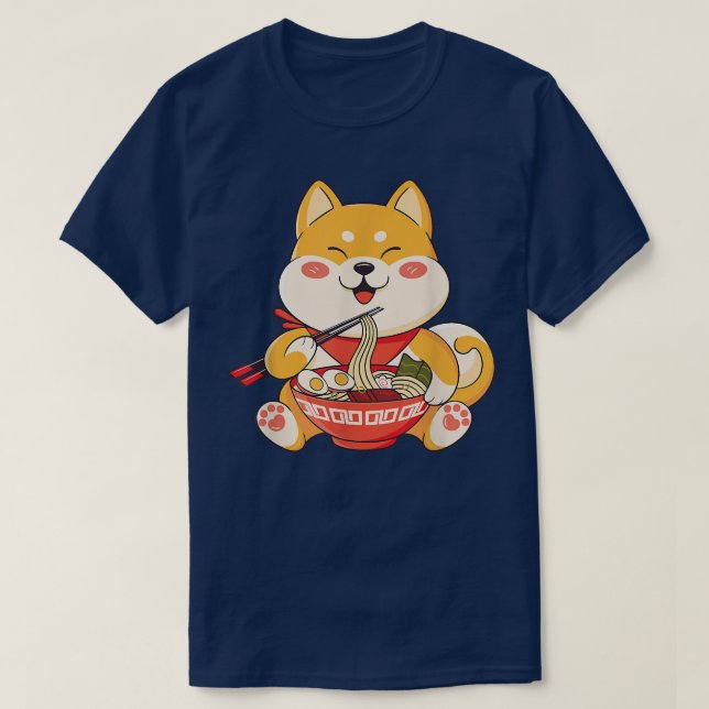 Kawaii Shiba Inu Hund essen Ramen Niedlich Japan A T-Shirt (Design vorne)