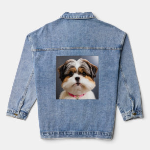 Kawaii-Shih-Tzu-Gesicht mit Toupet – Süße Hundekun Jeansjacke