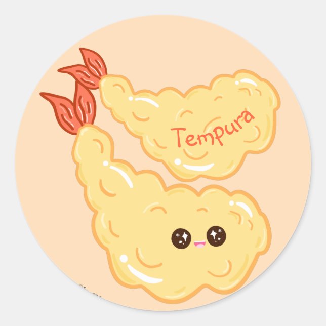 Kawaii Shrimp Tempura Zeichne Japanisch Runder Aufkleber (Vorderseite)
