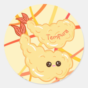 Kawaii Shrimp Tempura Zeichne japanische Streifen Runder Aufkleber