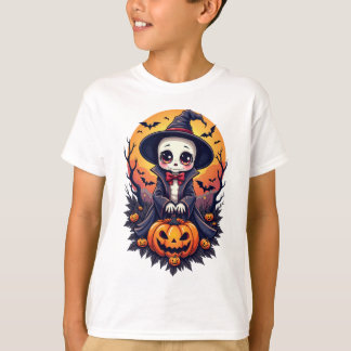 Kawaii Skeleton Hexe mit Pumpkin T-Shirt