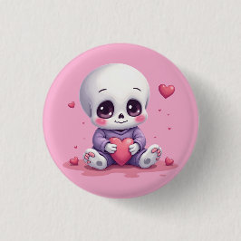 Kawaii Skeleton Holding Heart Button