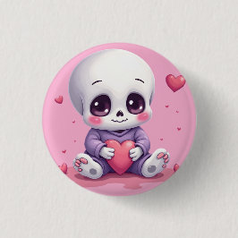 Kawaii Skeleton Holding Heart Button