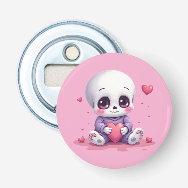 Kawaii Skeleton Holding Heart Flaschenöffner (Vorderseite)