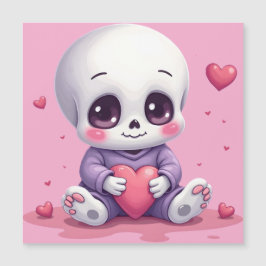 Kawaii Skeleton Holding Heart Magnetkarte