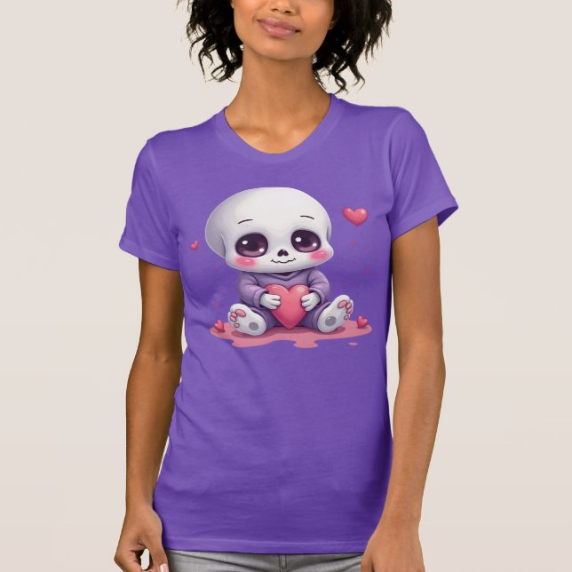 Kawaii Skeleton Holding Heart T-Shirt (Vorderseite)