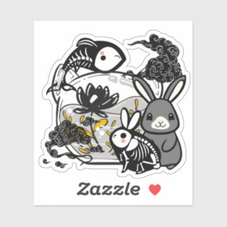 Kawaii-Skelett-Hase & Zen-Fisch-Kunst Aufkleber