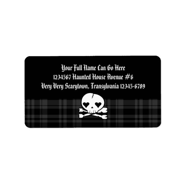 Kawaii Skull & Black Kariert Adressaufkleber (Vorne)