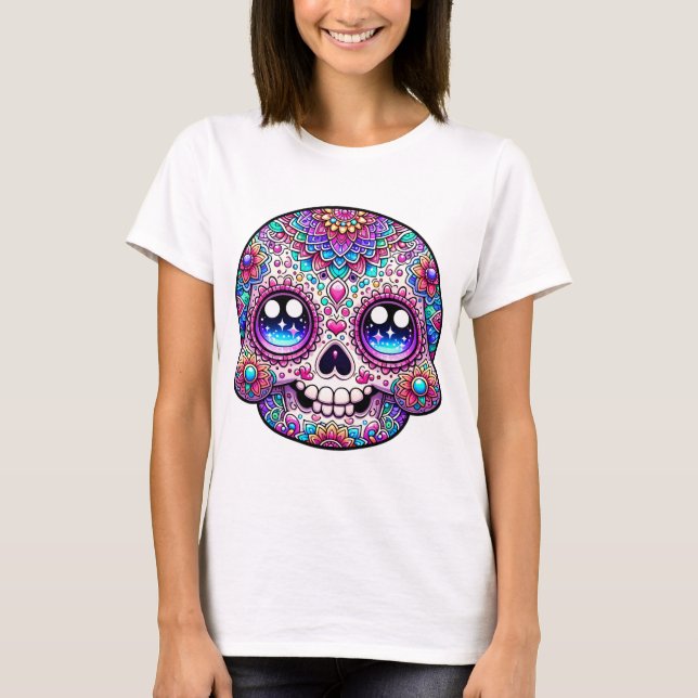 Kawaii Skull Mandala Kunst, Dichtung und Musik T - T-Shirt (Vorderseite)