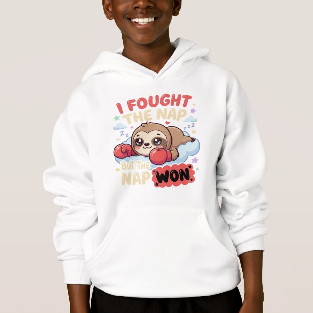 Kawaii Sloth I Fought The Nap Funny Sleeping Humor Hoodie (Vorderseite)