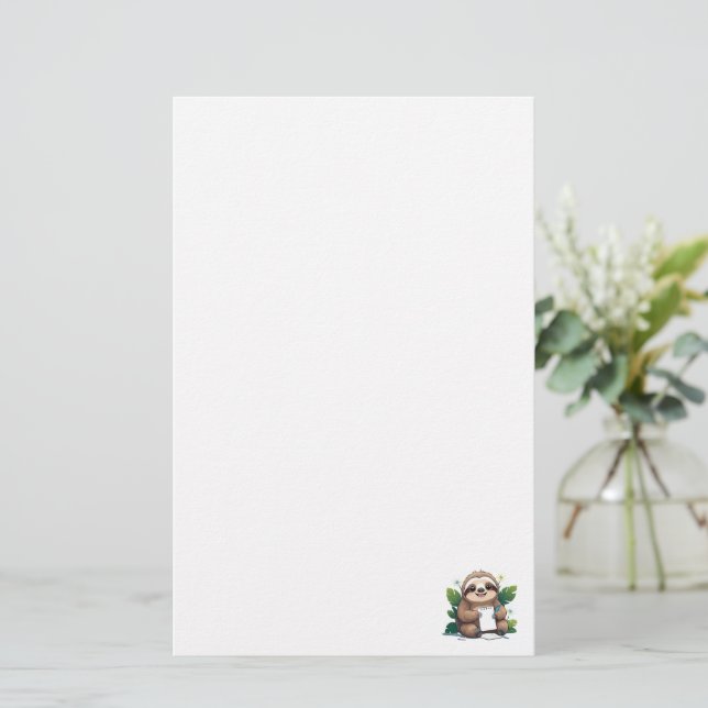 Kawaii Sloth mit Pen und Papier (Stehend Vorderseite)