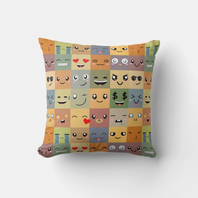Kawaii Smilies Emoji Fun Kissen (Vorderseite)