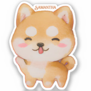 Kawaii Smiling Cartoon-Style Shiba Inu Aufkleber