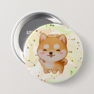 Kawaii Smiling Cartoon-Style Shiba Inu Button