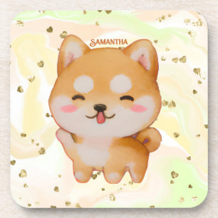 Kawaii Smiling Cartoon-Style Shiba Inu Getränkeuntersetzer