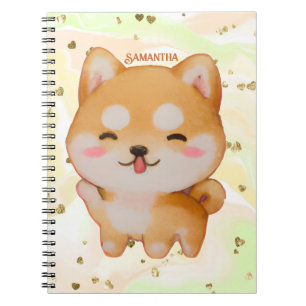 Kawaii Smiling Cartoon-Style Shiba Inu Notizblock