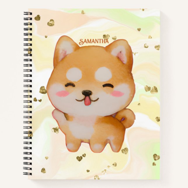 Kawaii Smiling Cartoon-Style Shiba Inu Notizbuch (Vorderseite)